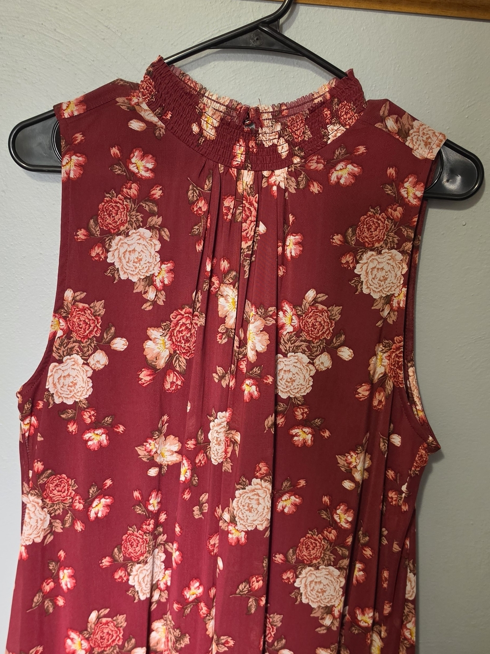 torrid Burgundy Floral Smocked Mock Neck Sleeveless Top